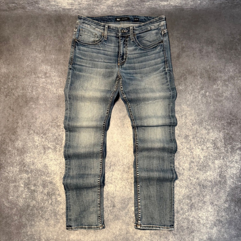 Buckle BKE Jake Straight Leg Jeans Mens 33x34 Medium Wash Blue Contrast Stitch
